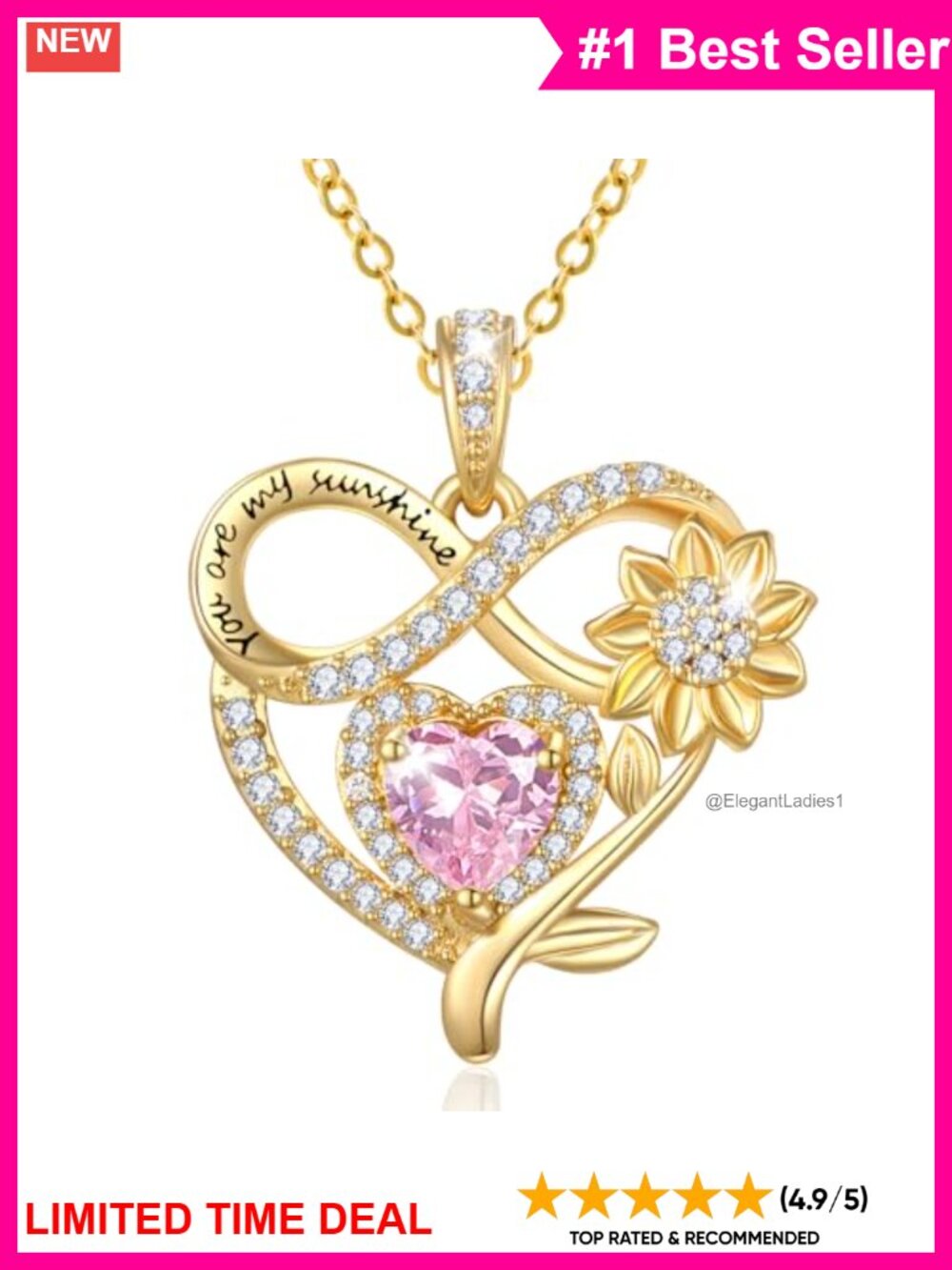 14K Gold Plated Sunflower October Birthstone Pendant Necklace 18+2"